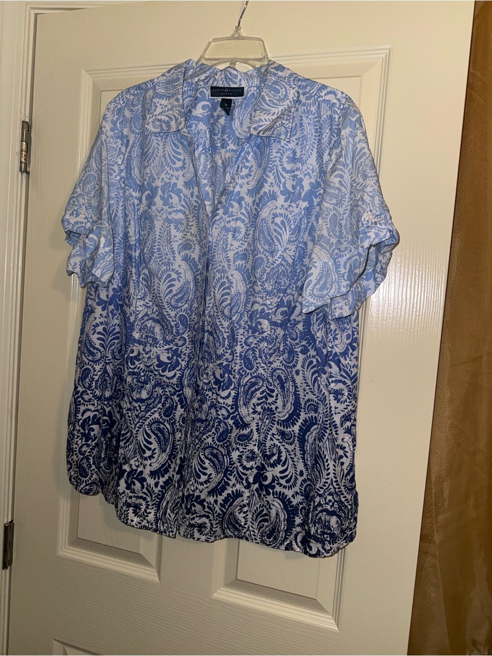 Karen Scott Blue Ombre Paisley Short Sleeve Button-Down